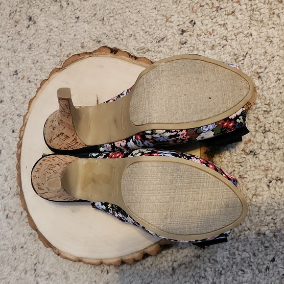 Rampage Girasole Black Bow Floral Design Open Toe Heels Sz 7M - Picture 10 of 11